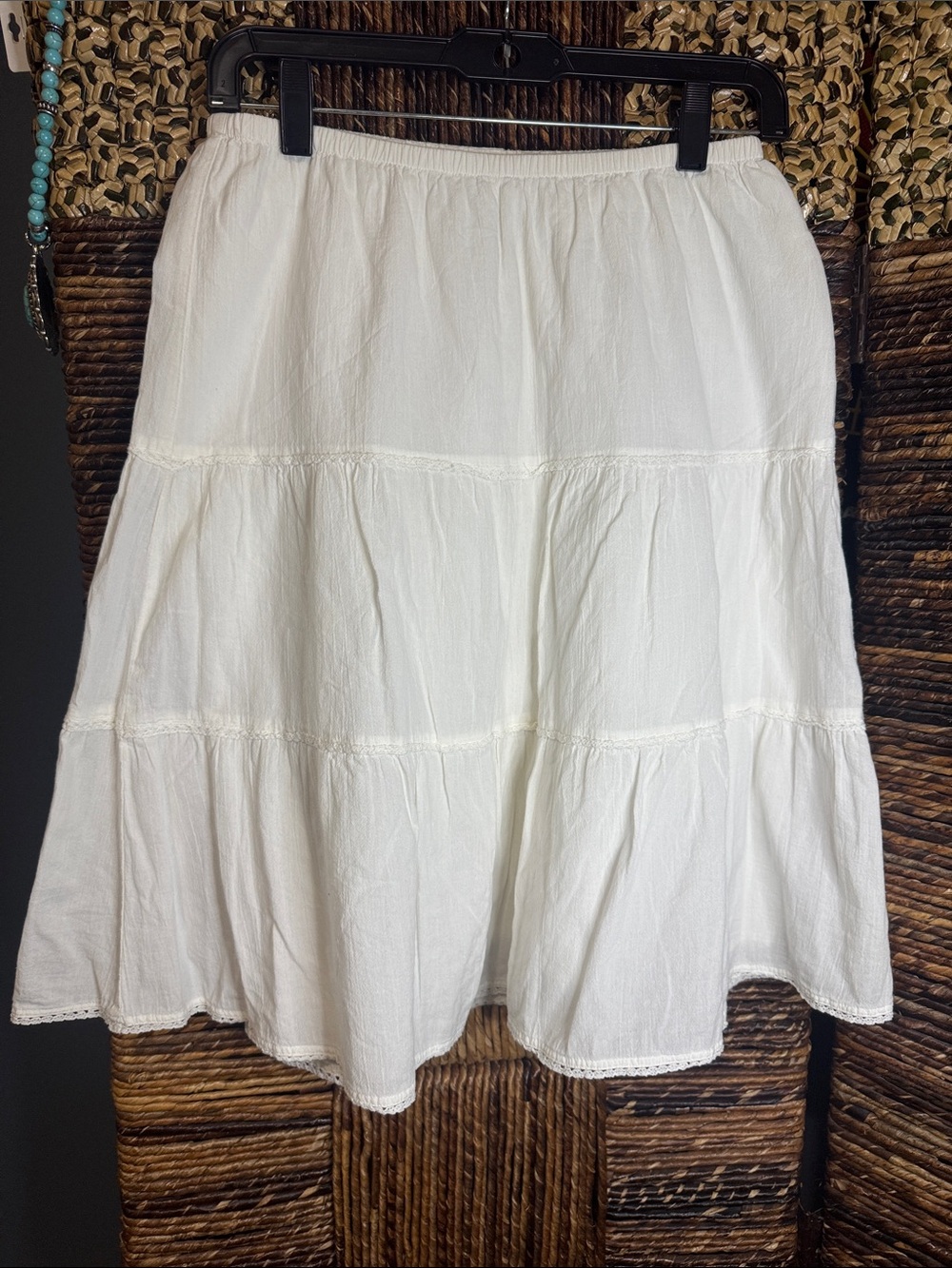 Abercrombie & Fitch White Tiered A-Line Cotton Skirt